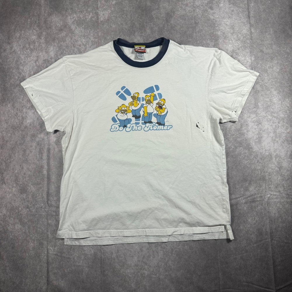Vintage The Simpsons Do The Homer Ringer T-Shirt White Navy Blue Mens L Graphic